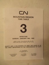 Canadian National Time Table No. 3 1992 - Mountain Region