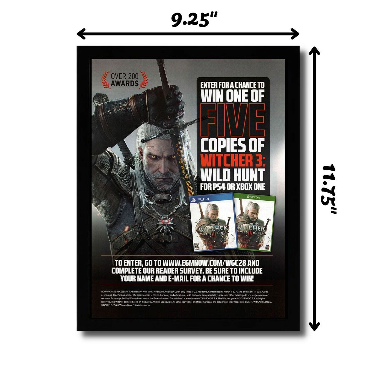 2015 The Witcher 3: Wild Hunt Framed Print Ad/Poster PS4 Xbox One