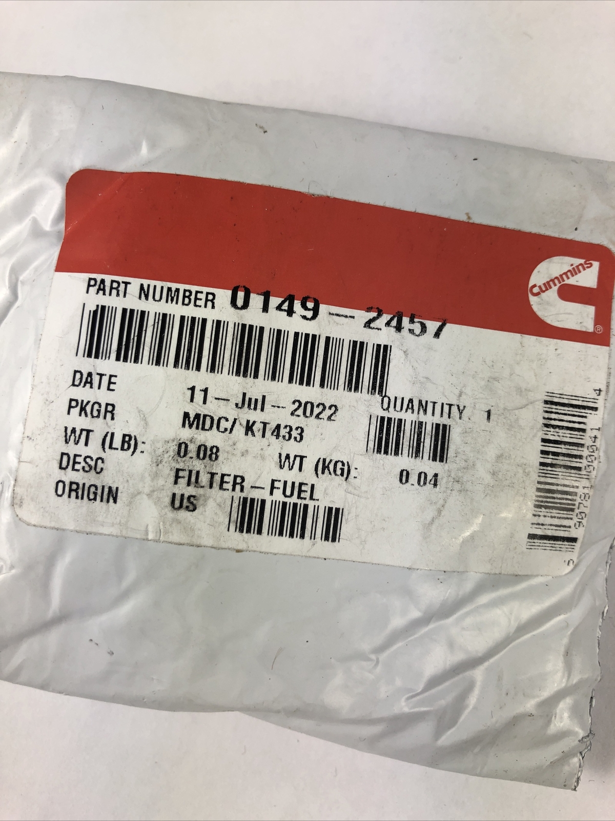 OEM Cummins Fuel Filter 01492457 Onan QG 4000 Cummins Generator Fuel