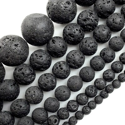 Natural Volcanic Black Lava Rock Round Bead 15'' Strand 4mm 6mm 8mm 10mm 12mm 14