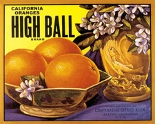 POSTER CALIFORNIA ORANGES HIGH BALL BRAND CITRUS FRUITS VINTAGE REPRO FREE S/H