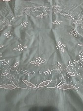 32  Square Teal Table Topper With White Embroidered Design