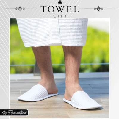 Towel City Waffle Mule Slippers Closed Toe House Home Shoe Bath Sauna Spa