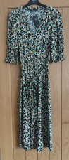 M&S Printed V-Neck Midi Waisted Dress UK 10 Reg