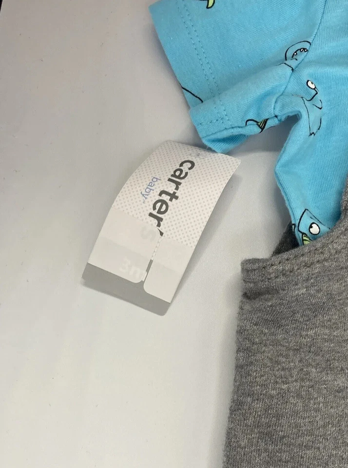 Carter's Talla 9M Azul y Gris 2 Piezas Mono Monstruo Pantalones Cortos Conjunto Nuevo con Etiquetas Foto 4 de 4