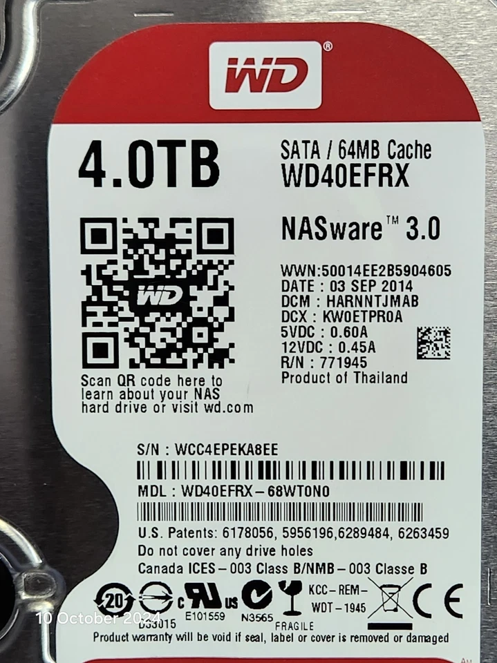 Western Digital 4TB 3.5" SATA HDD - WD40EFRX-68WT0N0, DCM: HARNNTJMAB - Image 2 of 2