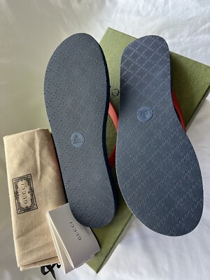 Gucci GG Rubber Flip Flops/ Thong Red & Blue Quilted Sole Size 11