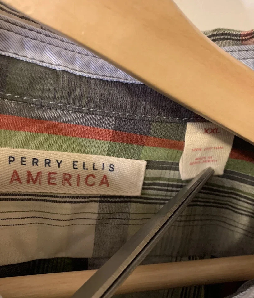 Camisa Perry Ellis Para Hombres Talla XXL Botón Verde Gris Foto 2 de 4