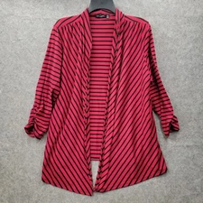Notations Womens Red Striped Cardigan Knit Top Size 1X 3/4 Sleeve