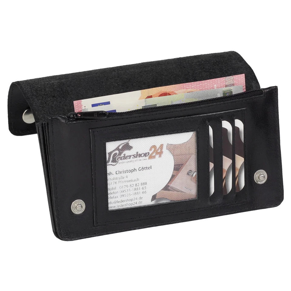 Luxus Leder Bikerbörse mit Kette Biker Geldbörse Geldbeutel 17,5 cm Schwarz 409 - Bild 3 von 4