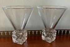 TWO - Water Goblet Clear Bowl, molded stem, no trim, ice cube stem 4 1/2"
