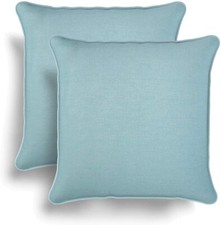 Duck Egg Blue Cushion Covers 2 Pack Cotton With Piped Trim Zip Close 43x43cm