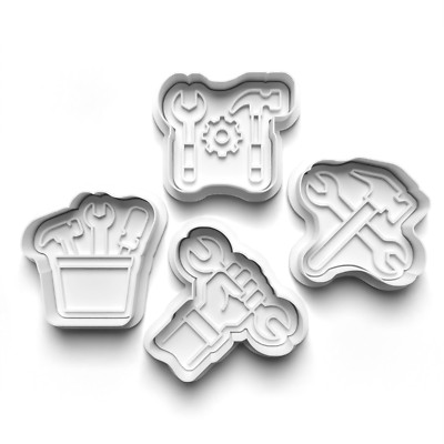 Ausstecher Fondant Stempel Handlich Mann Werkzeuge Geburtstag Party Backen 4er Set