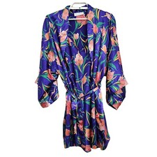Vtg 90s Val Mode Floral Chemise Slip Robe Set Satin Floral Tulip Medium Lingerie