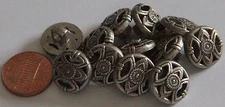 12 Pierced Slight Dome Silver Tone Plastic Shank Buttons Almost 5/8" 15.4mm 5614