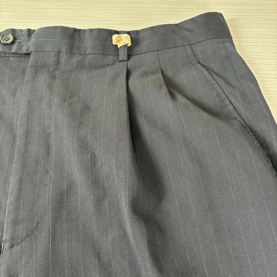 Richard Harris Dress Pants Mens 38R Navy Pinstripe Wool Pleated Cuffed Trousers - Image 2 of 4