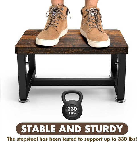 Step Stool, Height-Adjustable Wooden Step Ladder Metal Foot Stool Small Kitchen - Picture 6 of 6