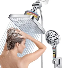 Dual Filtered Rain Shower Head Combo, High Pressure 10 Modes Handheld Shower