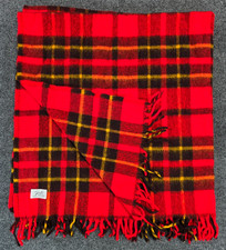 Vtg Faribo Fluff Loomed Wool Throw Blanket Red Yellow Plaid Fringe Stadium 52x55