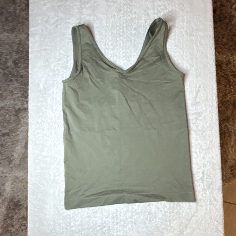 WHBM Green Solid V-Neck Sleeveless Wide Strap Stretch Knit Tank Top M