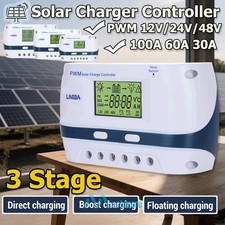 30A 60A 100A PWM LCD Solar Charge Controller 12V/24V/48V Auto Regulator with USB