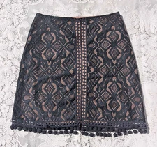 For Love & Lemons Sexy Gothic 90s BoHo Black Lace Trim Sheer Pencil Skirt M