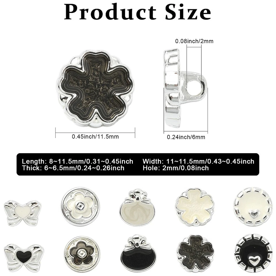 40x Alloy Shank Button 1-Hole Enamel Black Flower Butterfly Heart Bowknot Button - Image 3 of 4