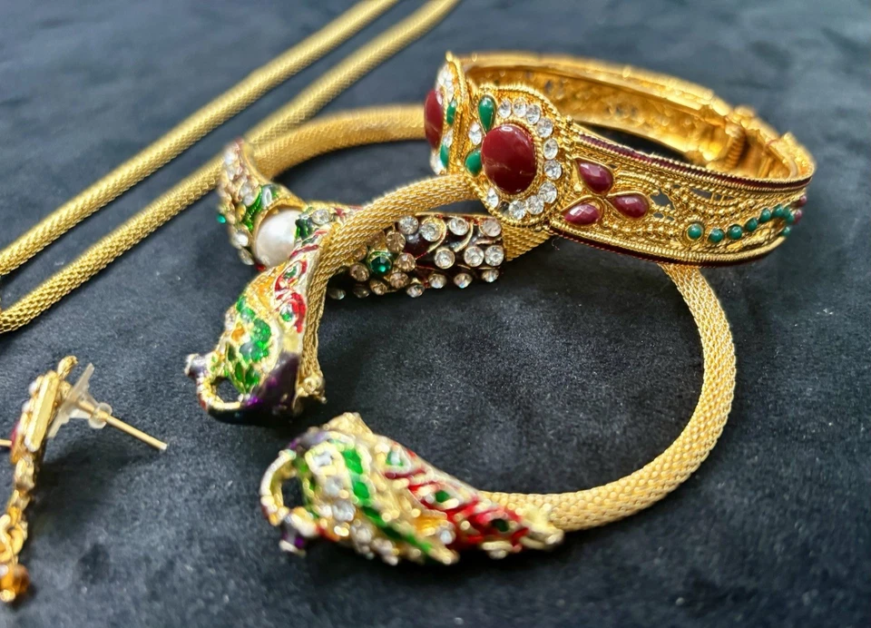 Lote de 5 Conjunto de Joyería Kundan India Collar Pendientes Brazaletes Bollywood Foto 4 de 4