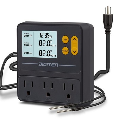 Reptile Temperature Controller, 3 Outlet Timer Thermostat for Grow Black 