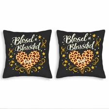 Set of 2 Decorative Throw Pillow Covers 18x18in - Print Heart Golden Swirls 