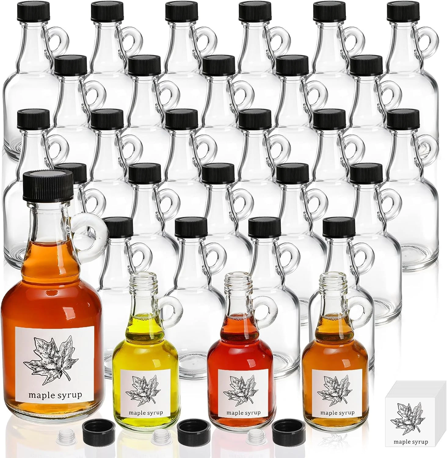 Pumtus 30 Pack 3.4 OZ Glass Syrup Bottles with Loop Handle, Leakproof Mini Syrup
