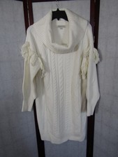 NIB Frye & Co Off White Cowl Neck Fitted Cable Sweater Dress Women's Size M