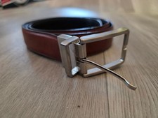 Perry Ellis Mens Reversible Leather Belt Silver Buckle Brown Black Adjustable