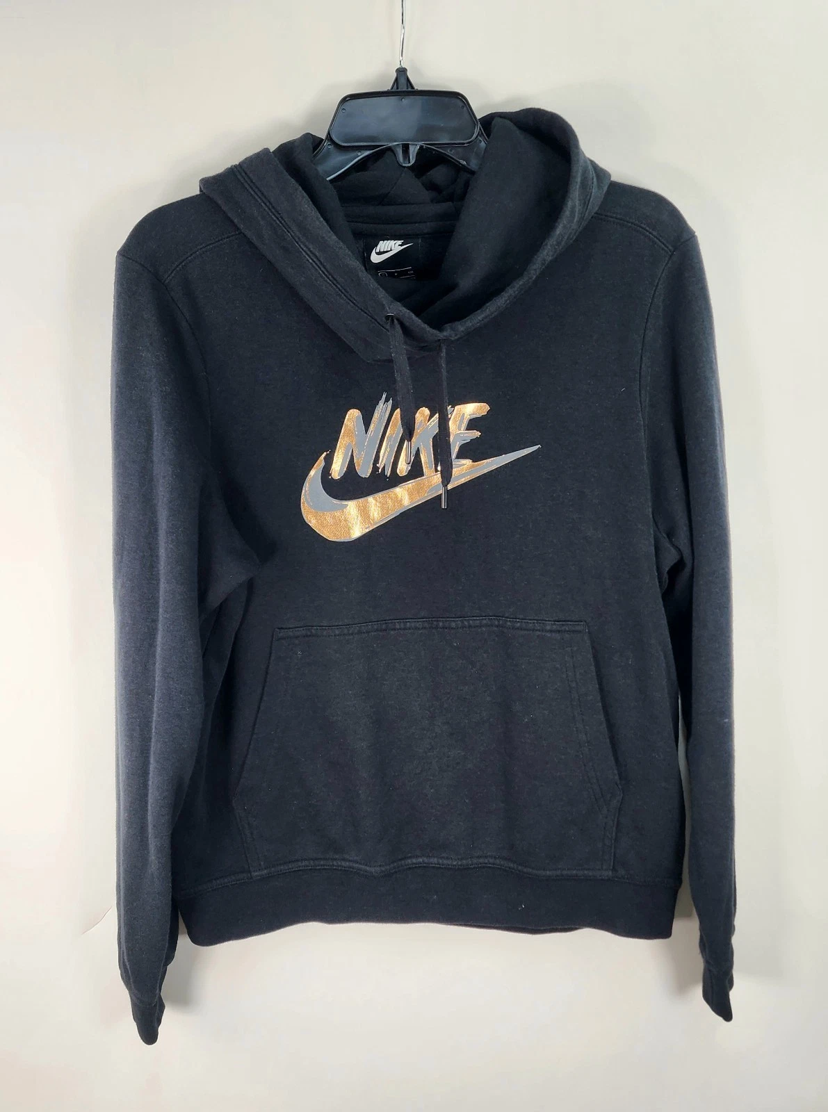 Nike Fleece Funnel Neck Hoodie Women's S Pullover Black Rose Gold Silver