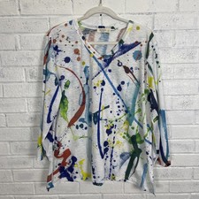 Jess & Jane Splash Splatter Paint Tunic Top Womens Size 1X V-Neck Stretch
