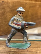 Vintage Barclay Manoil Lead WW1 Soldier Figure w/MACHINE GUN/HELMET/ORIGI PAINT