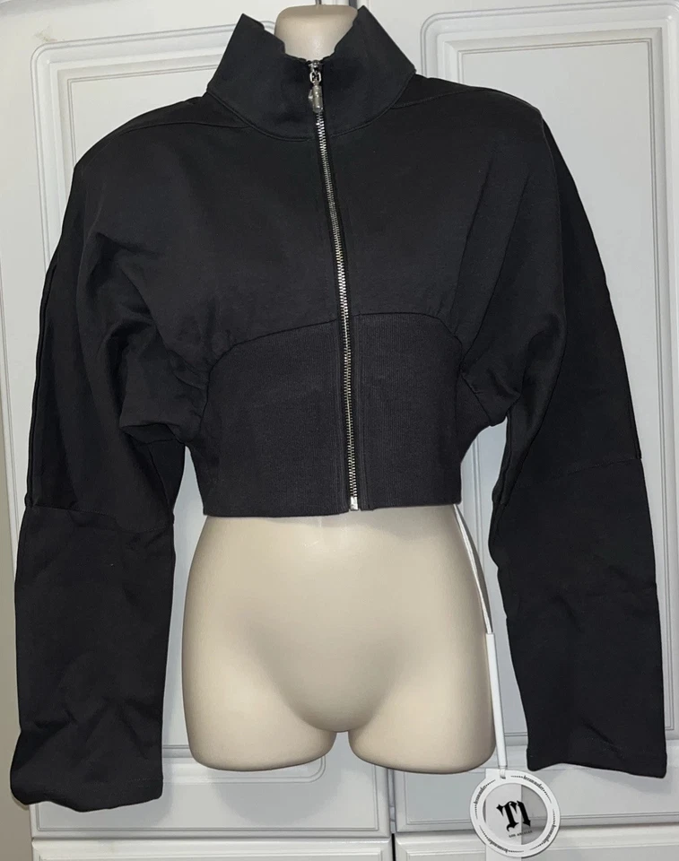 TI Dream Maker Los Angeles  Gray Cropped Jacket Shoulder Pads Sz L Streetwear - Image 2 of 4