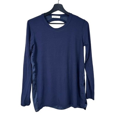 SANDRO Paris Navy Blue Long Sleeve Crew Neck Cutout Back Top Size L