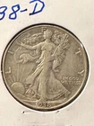 1938-D Denver VF Walking Liberty Half Dollar US 50c Silver Coin      N 69