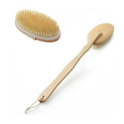 Durable Natural Long-Handled Bath Shower Body Back Dry Skin Spa Scrubber Brush