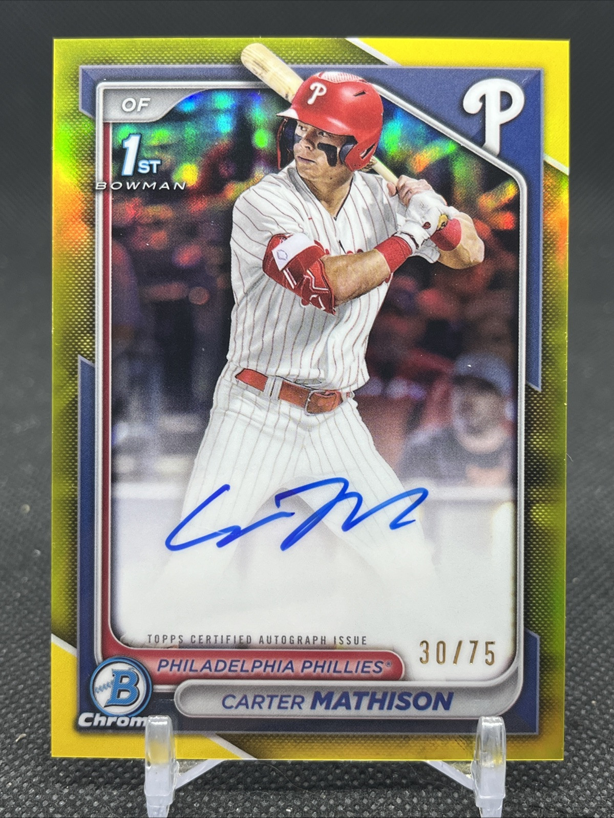 2024 Bowman Draft 1st Chrome Carter Mathison Yellow Auto /75 H76 Phillies
