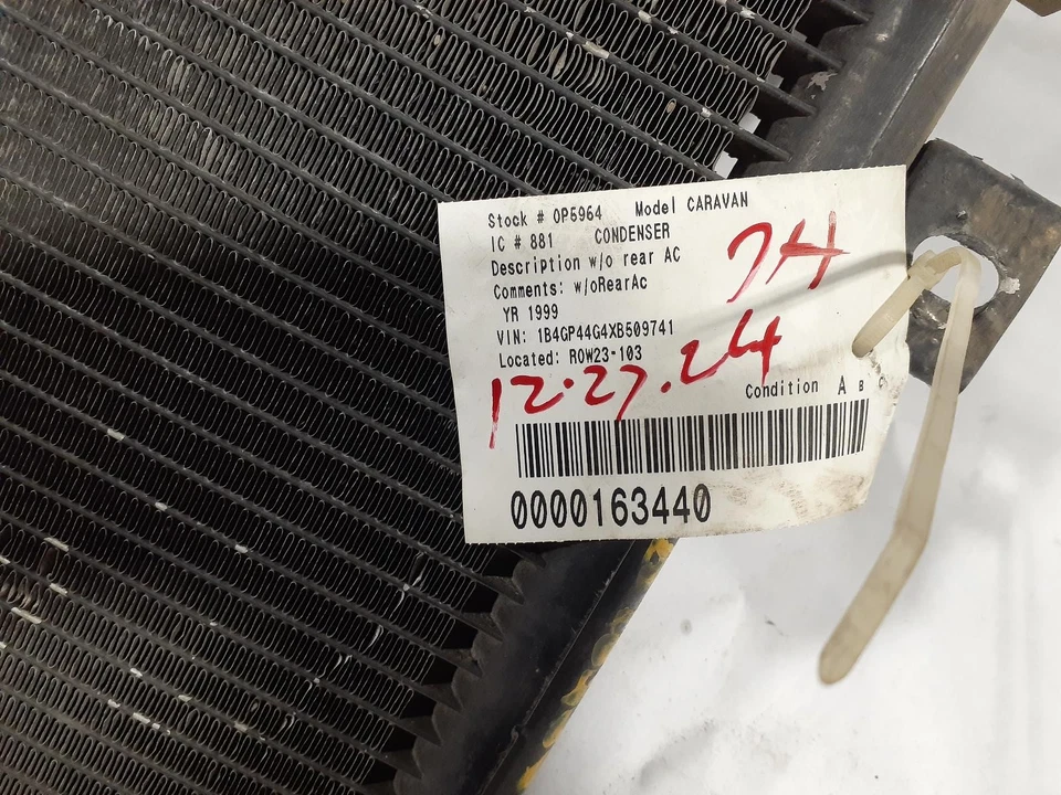 Used A/C Condenser fits: 1999 Dodge Caravan w/o rear AC Grade A - Image 3 of 4