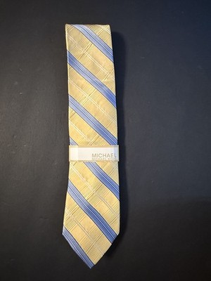 Vtg. Michael Kors Men's Neck Tie Yellow/Light Blue Virta Strip Silk Blend