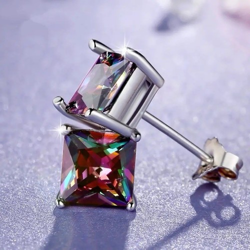 2 Pair Rainbow Mystical Fire Topaz Fashion Stud Earrings - Picture 5 of 6