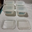 Pyrex Amish Butterprint Turquoise White Refrigerator Dishes (6 Pc Set)