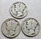 1924-D, 1924-S, 1927-D Mercury Silver Dimes; Nice Lot of Three (3) Coins.