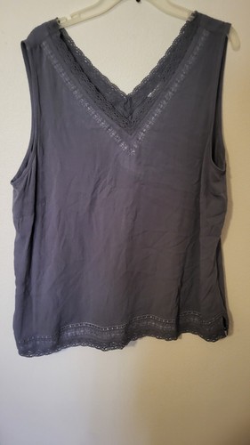 Cato Gray Crinkle Cami 18 20 W Lace Accent Sparkle Neck Butterfly Sleeveless 30L - Picture 19 of 23