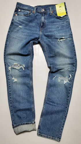 LEVIS 511 SLIM STRETCH FIT MENS DISTRESSED/RIPPED BLUE ZIP-FLY JEANS - Picture 7 of 8