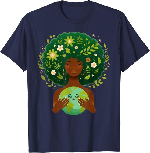 Green Black Afro Mother Earth Day Gaia Save Our Planet Earth T-Shirt Hoodie - Picture 8 of 18