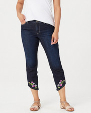 Susan Graver Regular High Stretch Denim Angled Hem Crop Jeans Indigo Denim 4